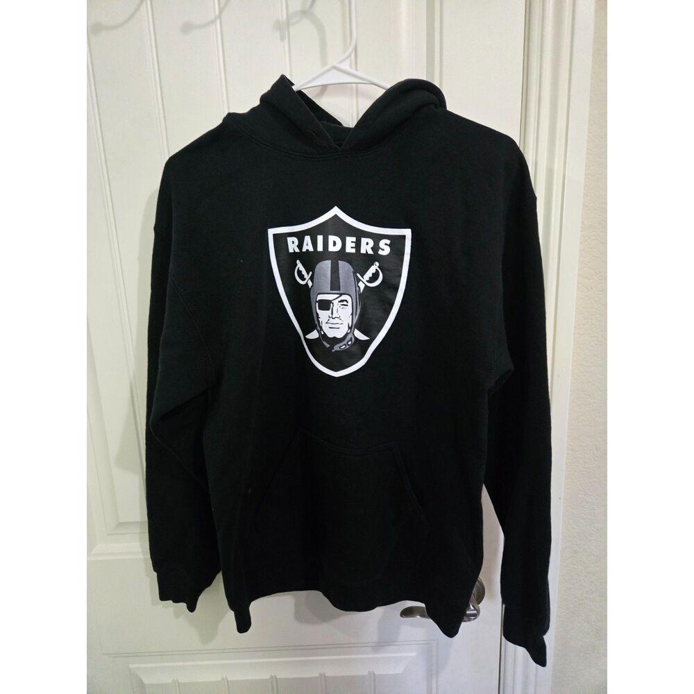 NFL Team Apparel Raiders Hoodie Black Men’s Medium Pullover Sweatshirt Logo